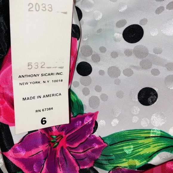 Vintage ANTHONY SICARI 2 pc SET BLOUSON TOP SKIRT 6 black white red pink NWT USA - Picture 4 of 7